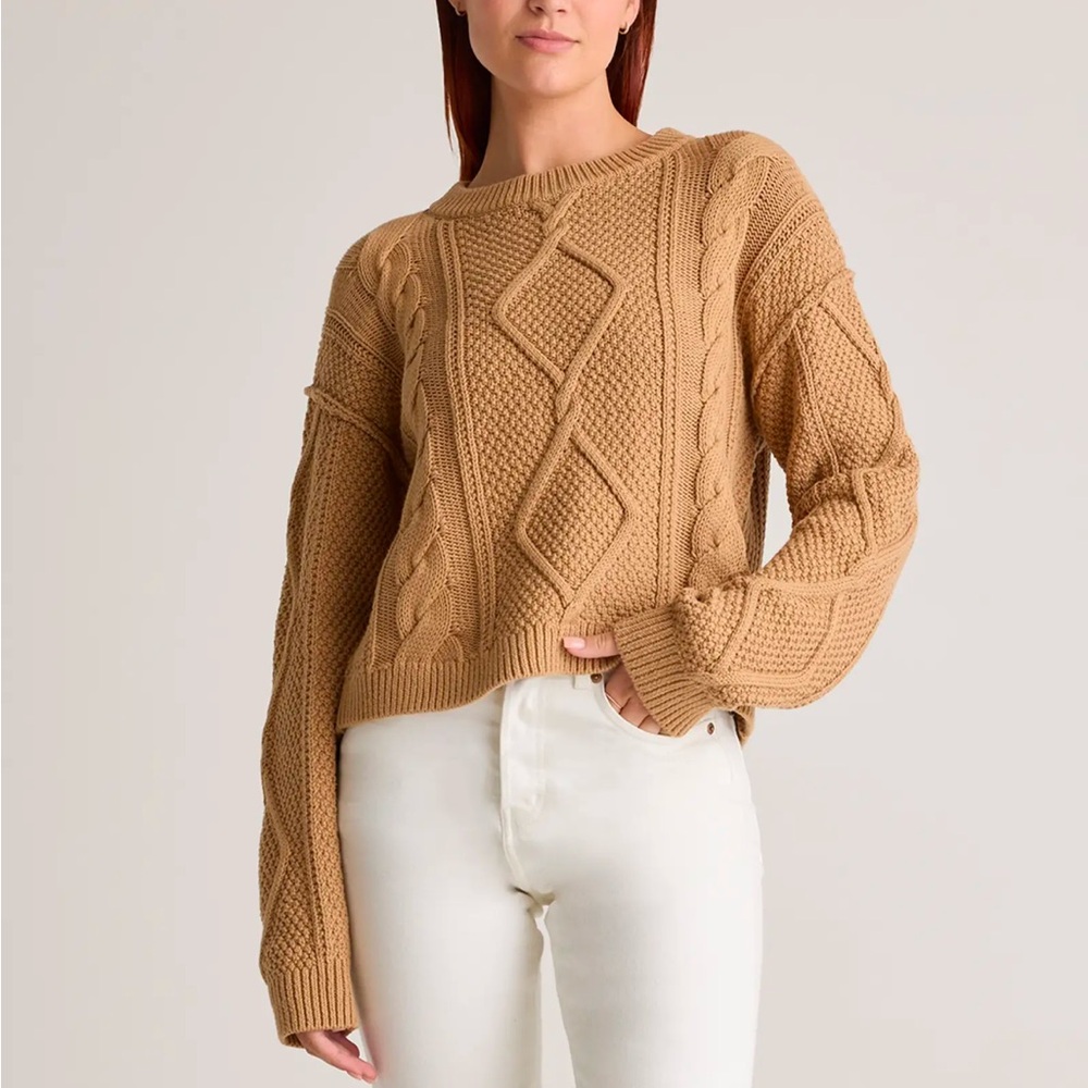 Quince 100% Organic Cotton Cropped Cable Crew Sweater- NWT